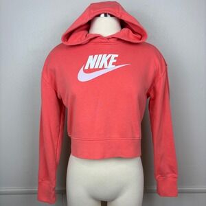 Nike Sportswear Club Cropped Hoodie Size XL Kids French Terry Coral Spellout